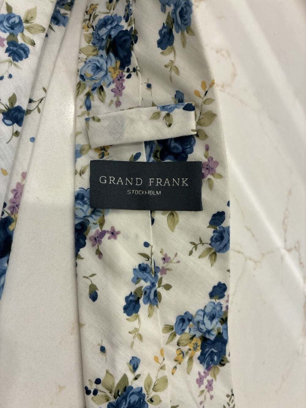Grand Frank Stockholm White Floral Print Cotton Necktie